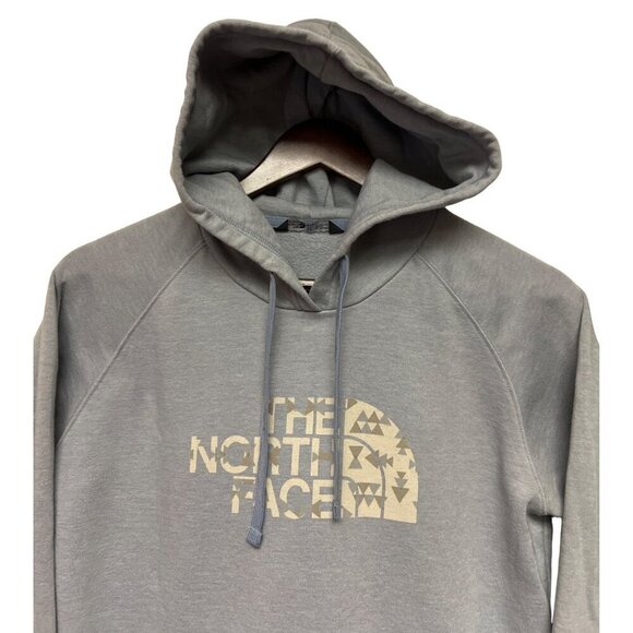 The North Face Grey Blue Aztec Logo Hooded Sweatshirt Hoodie Women's Size Medium - Picture 2 of 10